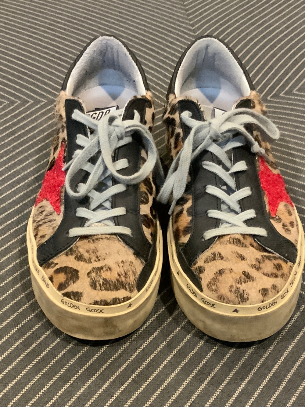 Golden Goose Leopard Faux-Hair Low-Top Sneakers with Red Star